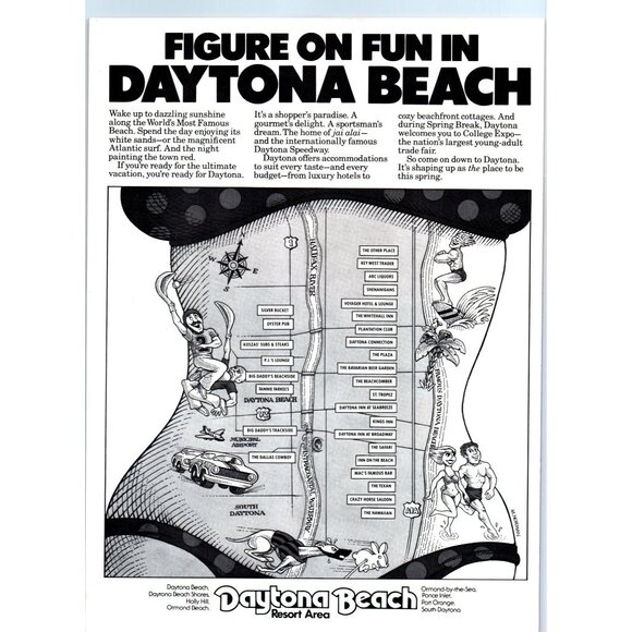 1981 Daytona Beach Tourism Figure on Fun Bikini Vintage Print Ad 80s Wall Art - Picture 1 of 2